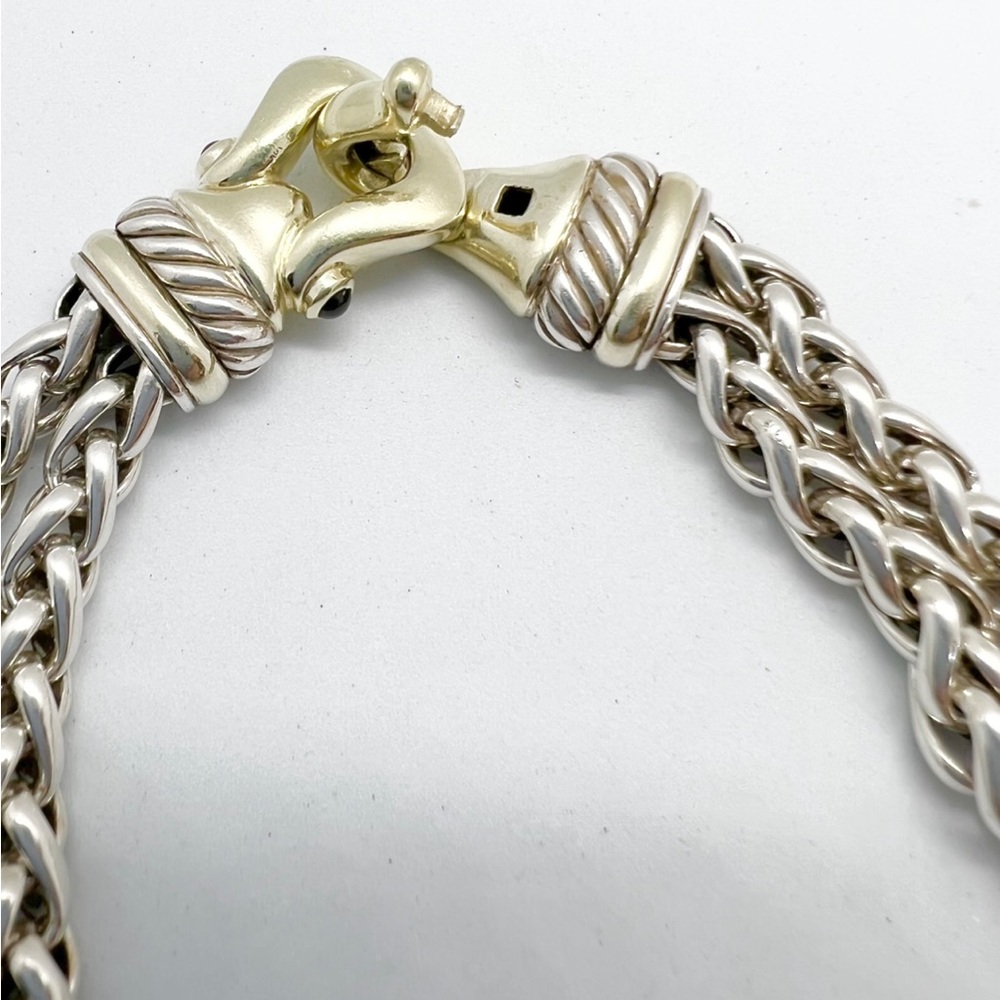 David Yurman Gold Buckle Double Wheat Chain Necklace With Rhodolite Garnet - Picture 9 of 14